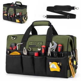 HISEA Heavy Duty Tool Bag 20 Pockets, 16-Inch Portable Tool Box Organizer, 600D Waterproof Wide Mouth Large Storage Toolbag for Electrician, Tradesman with Adjustable Shoulder Strap