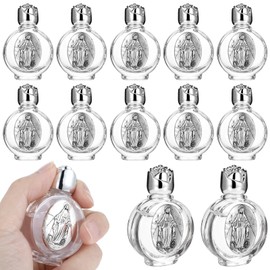 MAQUITA 12 Pcs Glass Holy Water Bottles 0.5 Fl oz Embossed Glass Travel Empty Bottles Girls Little Bottle Church Decorations for Home Wedding, Portable Party Favors (Silver,Divine Mercy)