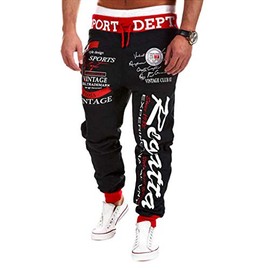 COTTORY Men's Hiphop Dance Jogger Sweatpants Trousers (XX-Large, Red Black)