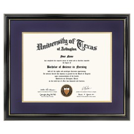GraduationMall 11x14 Diploma Frame with Purple over Gold Mat or Display 15x18 Certificate without Mat,Solid Wood & UV Protection Acrylic,Glossy Black Finish with Gold Trim