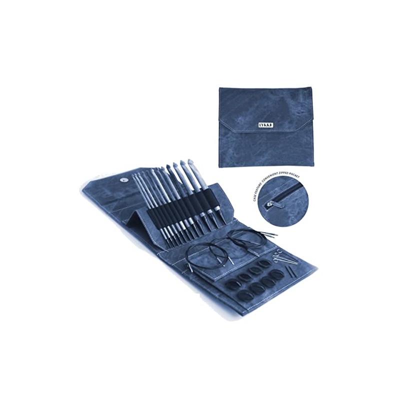 Lykke Interchangeable Tunisian Crochet Hooks Set in Indigo Pouch