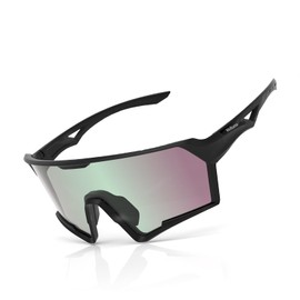 Veltuno Photochromic Cycling Sunglasses for Men Women Youth, UV Protection Sports Sunglasses for Baseball, Running, Driving (Black Frame/Revo Ice Blue Lens)