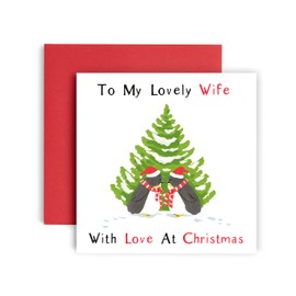 Huxters To My Lovely Wife Christmas Card for Wife – Penguin Christmas Card Love for her– 14.8 x 14.8 Square– Blank Christmas Card Ideal for love, Well Wishing (Wife)