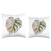 Monstera Leaf Monstera Deliciosa Pastel Line Art Throw Pillow