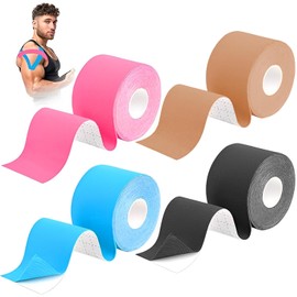 Cintas de Kinesiología, 4 Rollos Cinta Deportiva Transpirable, Cinta Respirable Deportiva Impermeable, Terapéutica de Kinesiología Profesional, Proporciona Apoyo para Músculos de Gimnasio, Correr, Tenis