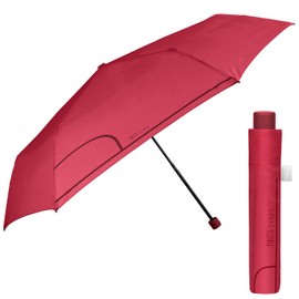 PERLETTI Slim Pocket Umbrella for Women Men - Compact Umbrella Manual Small Lightweight Plain - Mini Rain Umbrella Women's Umbrella Ultralight Foldable - Diameter 91 cm, red