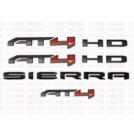GMC 4PCS Matte Black Red AT4 Emblem Sierra Letters Fit GMC Sierra 1500 2500HD 3500HD