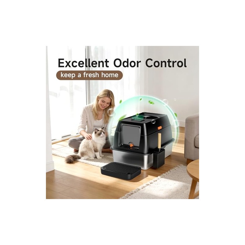 Extra Large Stainless Steel Litter Box with Lid, High Sided