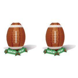 Beistle 2 Piece Football Paper Lanterns Table Centerpiece Decorations – Sports Theme Game Day Party Supplies, 11", Green/White/Brown