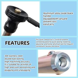 Stainless Steel Handle Ball Lock pin, Multimedia Audio Button Quick Latch Safety pin, Quick-Release pin with Lanyard (Dia:1/4in(6mm)-1PC, Clamping Length:1in(25mm))