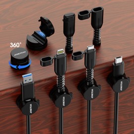 6 Rotatable Cord Holder Organizer Spring Cable Management Clips Keepers 2 Silicone Charging Cord Protecors Cord Holder for Nightstand Adhesive Wire Holders Electronics Appliances Home Office Desk Car