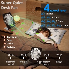 Digibond Rechargeable Desk Fan Quiet and Small 225° Rotated Small USB Fan for Home