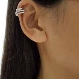 SELOVO Clear Cubic Zirconia Cartilage Helix Clip on Earrings Ear Cuff Silver Tone, Crystal, Rhinestone