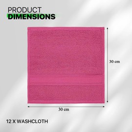 WovenWonder 12 X Cotton Face Cloth Towels 100% Egyptian Cotton -500GSM Super Soft Flannels Washcloths (30 x 30 cm) Fingertip Gym Towels Facial Cloths (Pink)