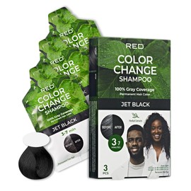 Red by Kiss Color Change Shampoo – Permanent Hair Color with 100% Gray Coverage, Quick 7-10 Minute Formula, No Tools Needed, Herbal Extracts, Includes 3 Shampoo Pouches (Jet Black)