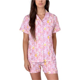 Zelbuck Womens Y2k Preppy Pajamas Set, 2 Piece Button Down Monkey Beach Shorts Set Holiday Vaction Loungewear Pjs for Christmas Thanksgiving Gifts(Light PinkLarge)