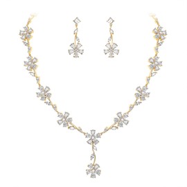 EVER FAITH Wedding Jewellery for Bride White Cubic Zirconia Cluster Flower Necklace Dangle Earrings Set Bridal Party Jewellery for Bridesmaid, Brass, Cubic Zirconia