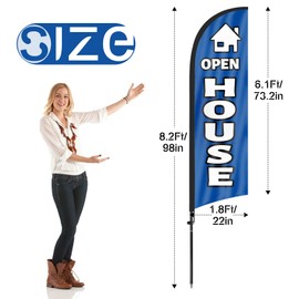 Open House Flags for Real Estate Agents, Open House Flag with Pole Kit and Ground stake, Open House Signs for Real Estate 8FT, Open House Flag Sign Banner for Outside 3Pack(Blue)