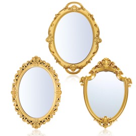 Beeveer 3 Styles Vintage Gold Mirror Set Decorative Oval Wall Mirror Small Antique Aesthetic Hanging Mirror Retro Wall Mirror for Bedroom Living Room Dresser Decor