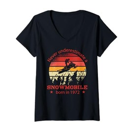 Womens Snowmobiling Snow-Motorcycle Born 1972 Birthday Snowmobile V-Neck T-Shirt