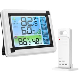 Higrómetro Termómetro Digital,Monitor de Humedad de Temperatura Interior y Exterior,Termómetro con Sensor Remoto,Retroiluminación,Pantalla Táctil,Apto para Habitación,Hogar,invernadero,Oficina