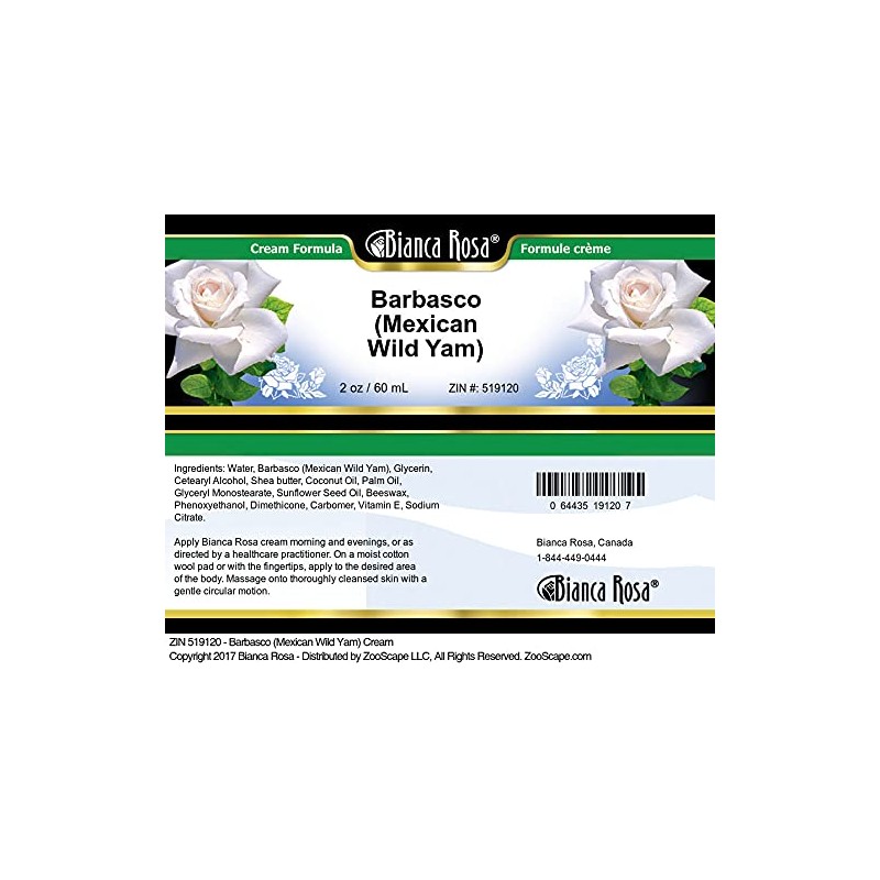 Bianca Rosa Barbasco (Mexican Wild Yam) Cream (2 oz, ZIN: