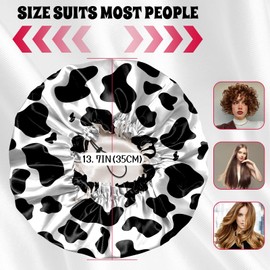 BHAHB Luxury Shower Cap Satin Lined Reusable Waterproof Double Layer Elastic Adjustable Hair Bath Cap Cute Aesthetic Women Girls-Cow Leopard