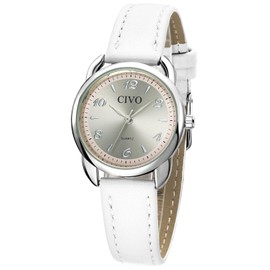 CIVO Women Watches Classical Analogue: Minimalist Elegant Ladies Watches Waterproof - White Leather Strap Gifts for Women Girls