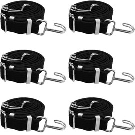 JEUIHAU 6 Pack Adjustable Bungee Cords With Hooks Set, 2M Long Flat Elasticity Rope 3 CM Width Elasticity Luggage Bungee Strap with Hooks Metal Buckle for Luggage, Camping, Cargo
