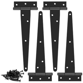 Shed Door Hinges, 8 Inch (200mm) Door Hinges, Heavy Duty Outdoor T Hinges, 4 Pack Black Strap Tee Hinges with Screws, Gate Hinges for Wooden Garden Gate Door Window Barn