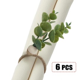 Napkin Rings Set of 6, Rustic Farmhouse Napkin Rings Boho Green Leaf Napkin Rings Eucalyptus Wood Bead Napkin Rings Holder for Fall Spring Thanksgiving Christmas Easter Weddings Table Decor