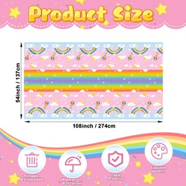 Tudomro Rainbow Tablecloth Plastic Pastel Table Cover Rectangle Disposable Colorful Clouds Birthday Party Decorations for Baby Shower Party Supplies, 54 x 108 Inches (3 Pcs)