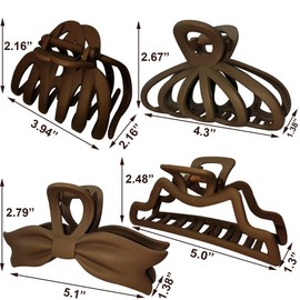 Brown Large Claw Clips for Thick Hair,Jumbo Size for Women long Hair 5" Big Jaw Clips for Curly Hair Giant Clamps 4 Counts in Set Hair Styling Accessories (Matte Solid Chocolate Brown)