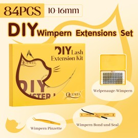 QUEWEL DIY Lash Extension Kit, 84 Pieces, Cluster Lashes, 10-16 mm, Puppy Eye Eyelash Extensions with Eyelash Tools, Fluffy Eyelashes Creates Natural and Charming Puppy Eye Makeup (Puppies)