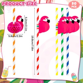 Hysagtek 50 Pcs Flamingo Straws Disposable Paper Drinking Cocktail Straws for Flamingo Party Decorations Tropical Pool Party Hawaiian Luau Table Decor Birthday Wedding Tableware Decoration