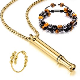 V2 Necklace Smokeless Original Necklace Against Anxiety Breath Necklace Höki Breathing Necklace Mindfulness Chain Comes with a Bracelet Made of Volcanic Stone and a Pearl Ring to Relieve Stress,