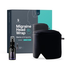 Gorra de Gel Refrescante, Gorra Negra con Compresas para Frío o Calor. B Life Migraine Head Wrap. (Mediano)