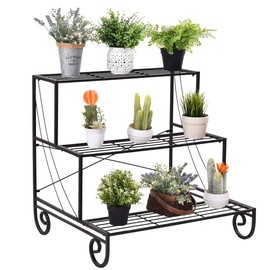 Safstar 3-Tier Metal Plant Stand, Indoor Outdoor Ladder Shelf for Multiple Plants, Flower Display Rack, Sturdy and Rustproof Construction