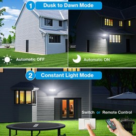 Olafus 80W Plug in Flood Lights Dusk to Dawn Outdoor Lighting, 8000LM Exterior LED Security Light with Remote, IP65 Waterproof, 6500K 3 Adjustable Heads Photocell Light for Yard Garage White