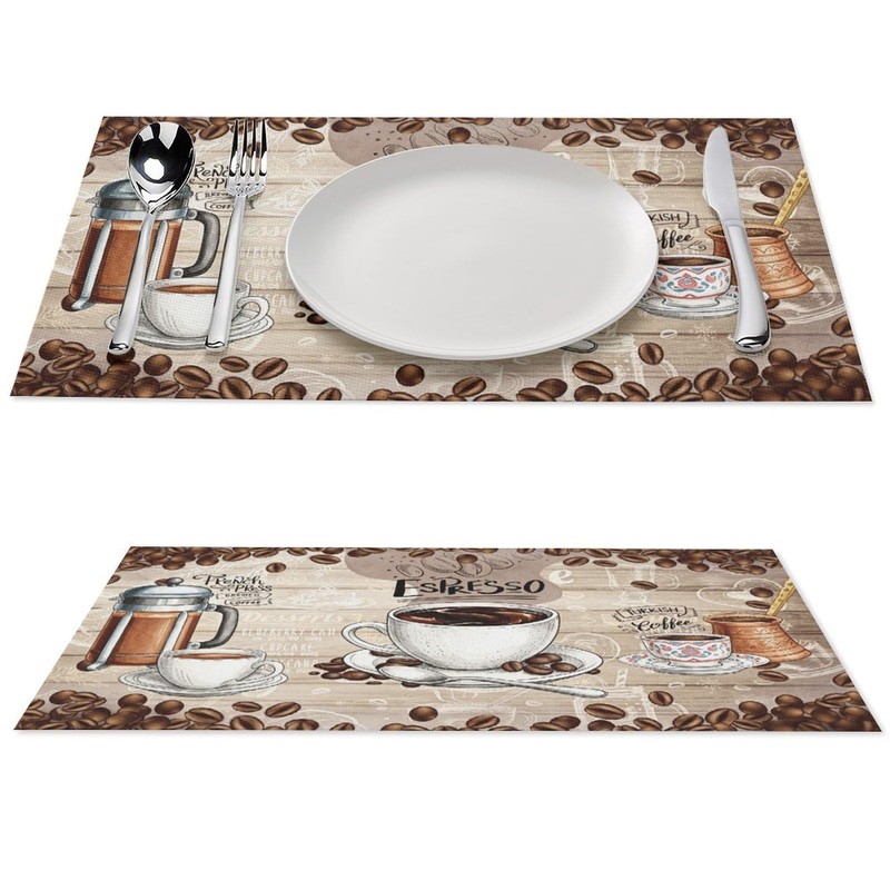 Coffee Time Placemats Set of 4, 12x18 Inch Farmhouse Retro