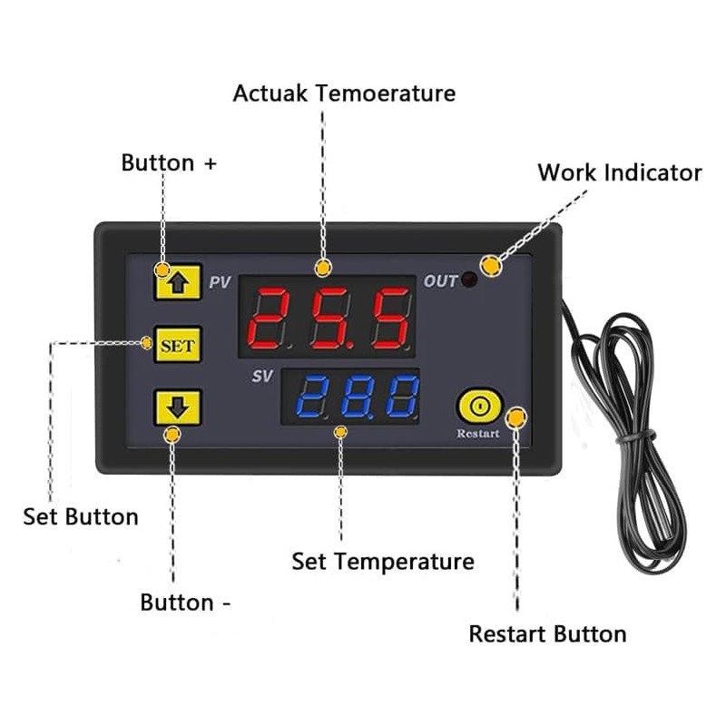 Pack of 2 W3230 20A DC 12V Digital Temperature Controller,