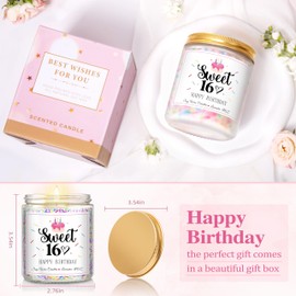16th Birthday Gifts for Girls, Happy 16th Birthday Candle with Sprinkles, Unique Birthday Gifts for Her Sister Best Friends Daughter Bestie Turning 16 Birthday Present