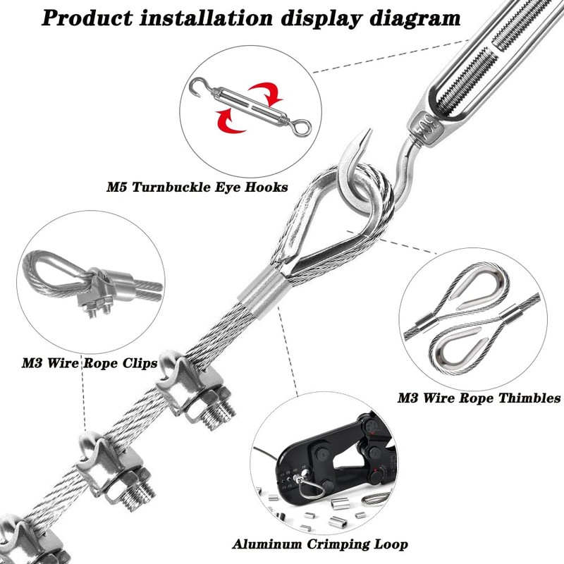 1/8 Inch Stainless Steel Wire Rope Cable Kit,100 ft Length