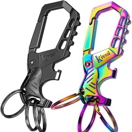 Kivssi Heavy duty metal keychains, Carabiner clip Car key chains,Fashion family keychain bottle opener and 3 Key Rings suitable for men and women.(Black+Multicolor)