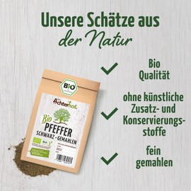 Pepper Black Organic Ground 500 g | Spice Classic in Highest Organic Quality | Finest Pepper Black and Freshly Ground | Gracefully Sharp Yet Spicy Aroma | by Achterhof