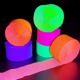 400 feet Glow Party Neon Streamer Decorations Glow Crepe Paper Streamers UV Reactive Fluorescent Neon Paper Streamers Glow in The Dark Party Supplies and Decorations Wedding Birthday Blacklight Party