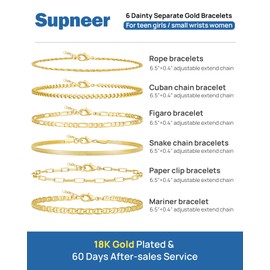 SUPNEER 6 inch Gold Bracelets for Women 6 Pcs Small Dainty Gold Bracelet Stack for Teen Adjustable 14k Gold Plated Cute Stackable Link Chain Bracelets Set for Daughter Non Tarnish Trendy Jewelry