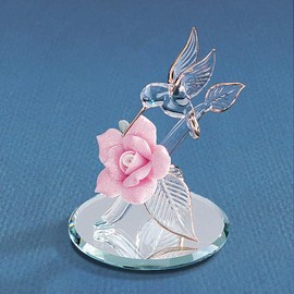 Goldia Hummingbird & Porcelain Rose Glass Figurine