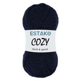 Estako Cozy Thick & Quick Yarn 20% Wool 80% Acrylic Soft Super Bulky Weight #6 Knitting and Crocheting Yarn 3.52 oz (100gr) 65 yds (60 m) (55302 - Navy Blue)