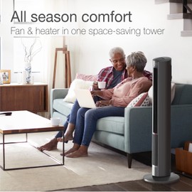 Lasko Oscillating All Season Tower Fan and Space Heater in One for Home with Adjustable Thermostat, Overheat Protection, 4 Fan Speeds, 3 Heat Settings and Remote, 42 Inches, 1500W, Gray, FH515